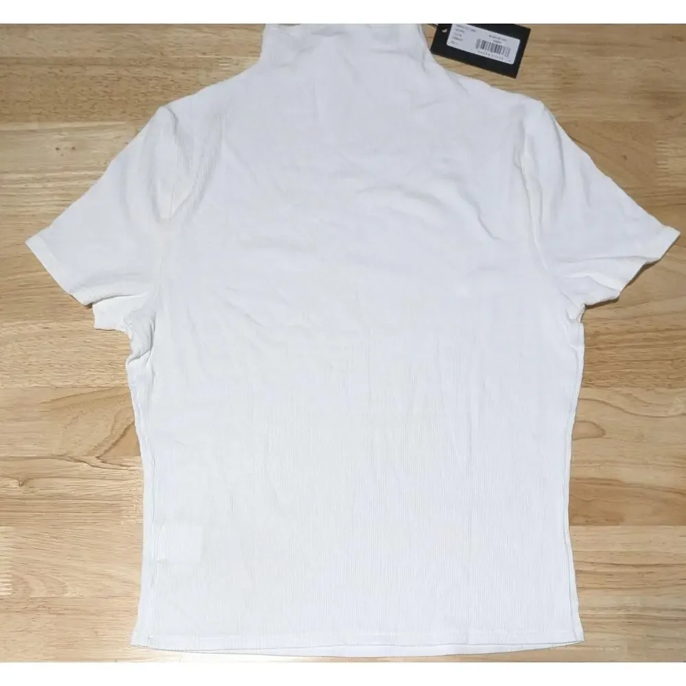 Paige Blanche Top Womens Large White Mock Neck Ribbed Stretch Shirt NWT - Picture 8 of 11